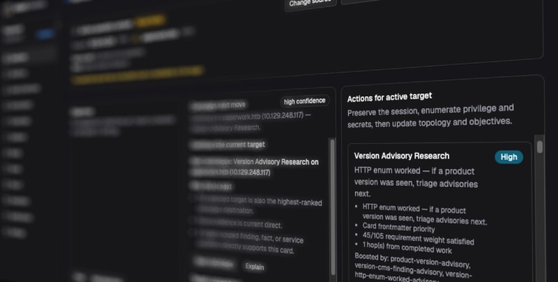AttackCompass recommended action with priority and the evidence that boosted it